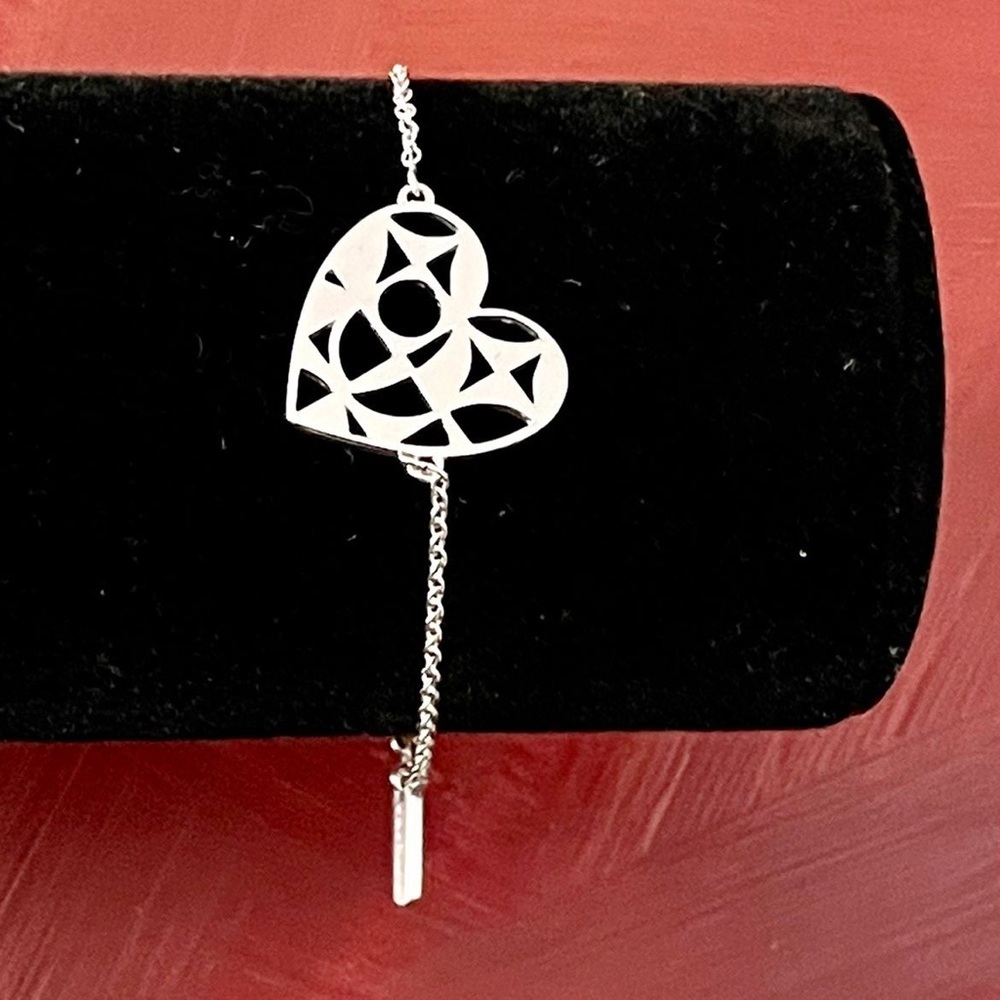 Sterling silver bracelet 925 heart charm tag chain link 3D cutouts - Picture 7 of 9